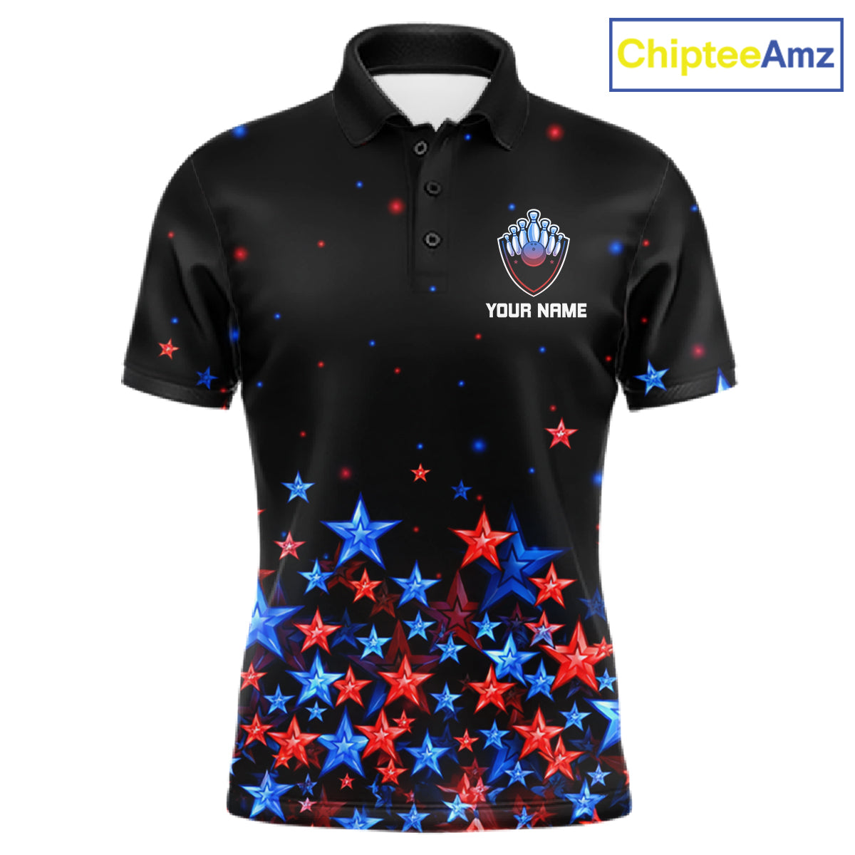 Personalized Women Bowling Shirt Red & Blue Star Bowling Ball & Pins Team Bowling Jersey For Men Bowler NYN4515