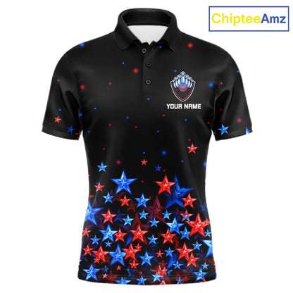 Personalized Women Bowling Shirt Red & Blue Star Bowling Ball & Pins Team Bowling Jersey For Men Bowler NYN4515
