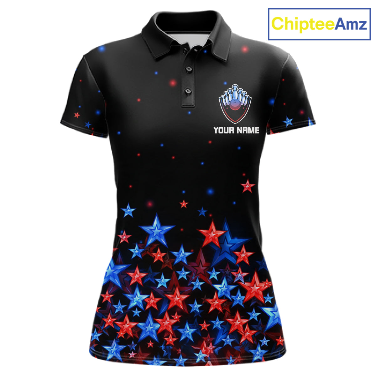 Personalized Mens Bowling Shirt Red & Blue Star Bowling Ball & Pins Team Bowling Jersey For Men Bowler NYN4515