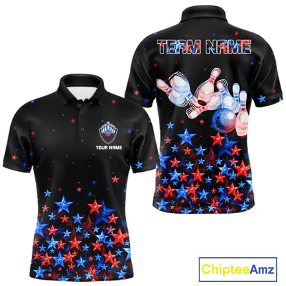 Personalized Women Bowling Shirt Red & Blue Star Bowling Ball & Pins Team Bowling Jersey For Men Bowler NYN4515
