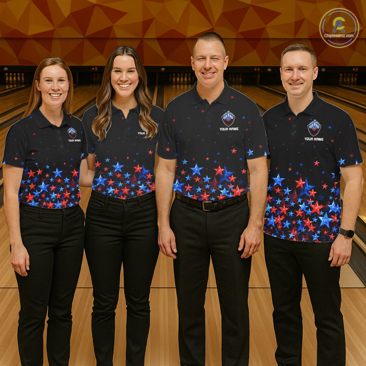 Personalized Mens Bowling Shirt Red & Blue Star Bowling Ball & Pins Team Bowling Jersey For Men Bowler NYN4515