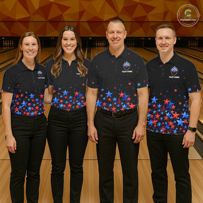 Personalized Mens Bowling Shirt Red & Blue Star Bowling Ball & Pins Team Bowling Jersey For Men Bowler NYN4515