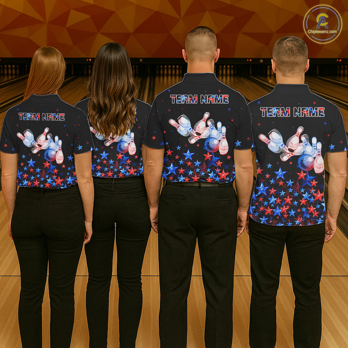 Personalized Women Bowling Shirt Red & Blue Star Bowling Ball & Pins Team Bowling Jersey For Men Bowler NYN4515