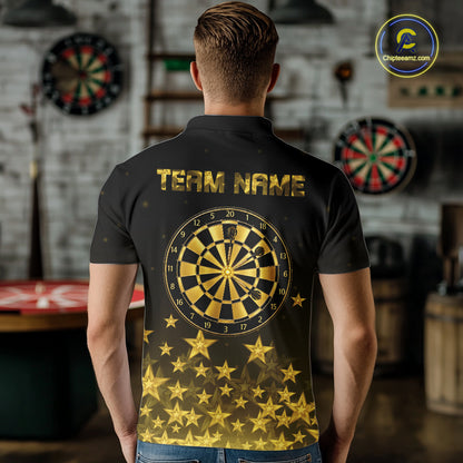 Black & Gold Stars Dartboard Dart Shirt For Men Custom Name Dart Player Team Jersey League NYN4516