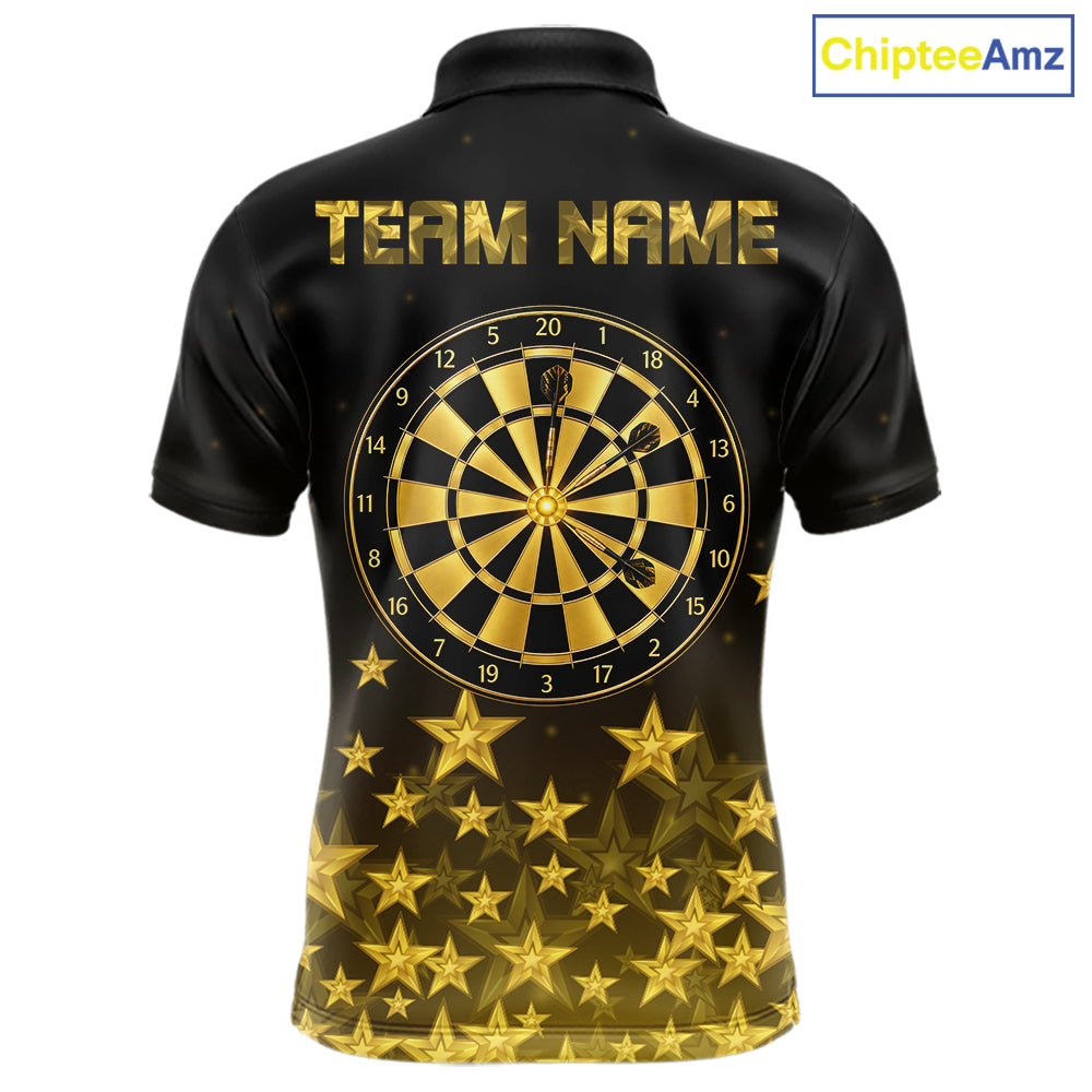 Black & Gold Stars Dartboard Dart Shirt For Men Custom Name Dart Player Team Jersey League NYN4516