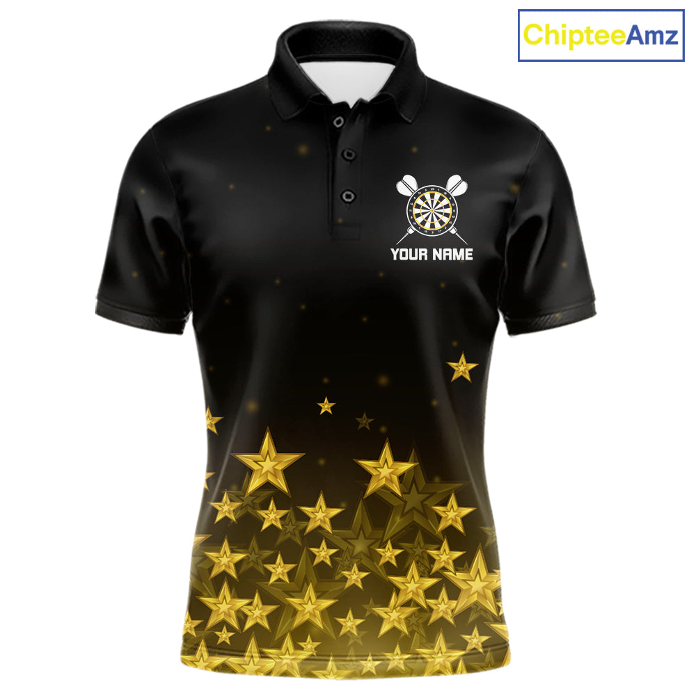Black & Gold Stars Dartboard Dart Shirt For Men Custom Name Dart Player Team Jersey League NYN4516