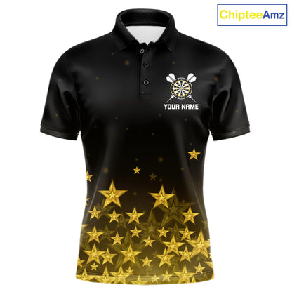 Black & Gold Stars Dartboard Dart Shirt For Men Custom Name Dart Player Team Jersey League NYN4516
