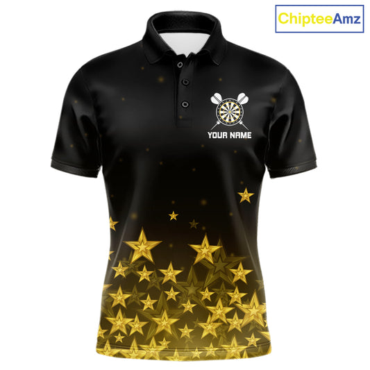 Black & Gold Stars Dartboard Dart Shirt For Men Custom Name Dart Player Team Jersey League NYN4516