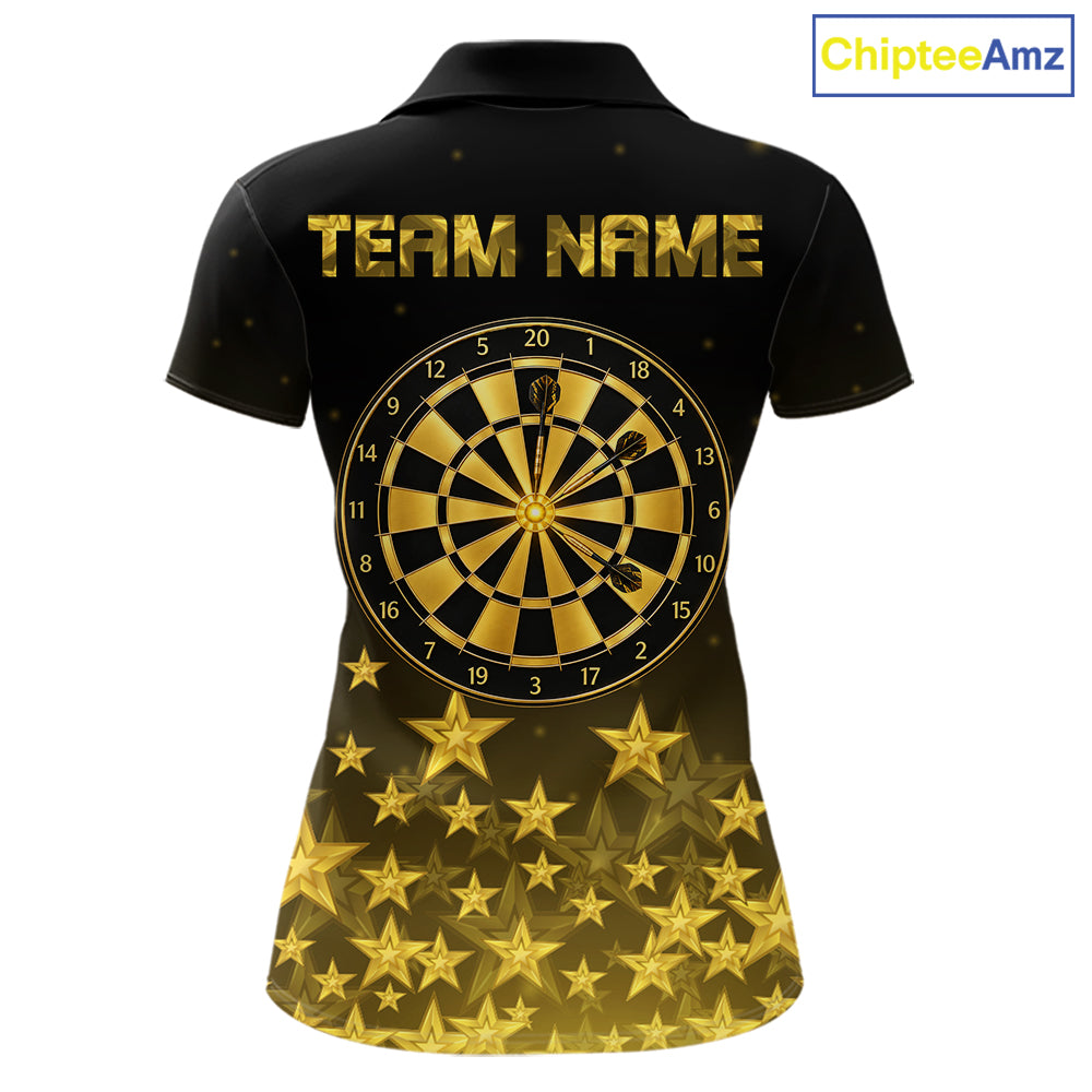 Black & Gold Stars Dartboard Dart Shirt For Women Custom Name Dart Player Team Jersey League NYN4516
