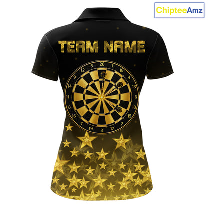 Black & Gold Stars Dartboard Dart Shirt For Women Custom Name Dart Player Team Jersey League NYN4516