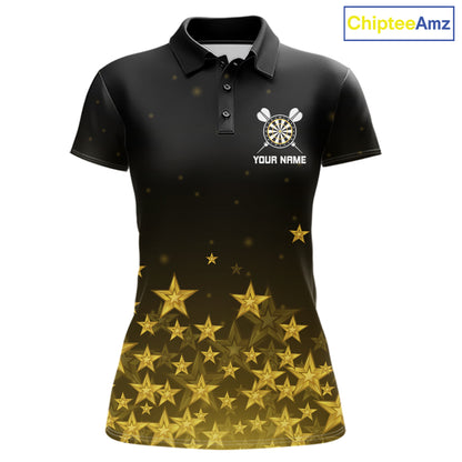 Black & Gold Stars Dartboard Dart Shirt For Women Custom Name Dart Player Team Jersey League NYN4516