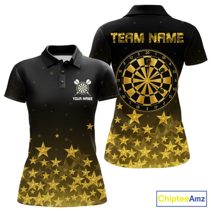 Black & Gold Stars Dartboard Dart Shirt For Women Custom Name Dart Player Team Jersey League NYN4516