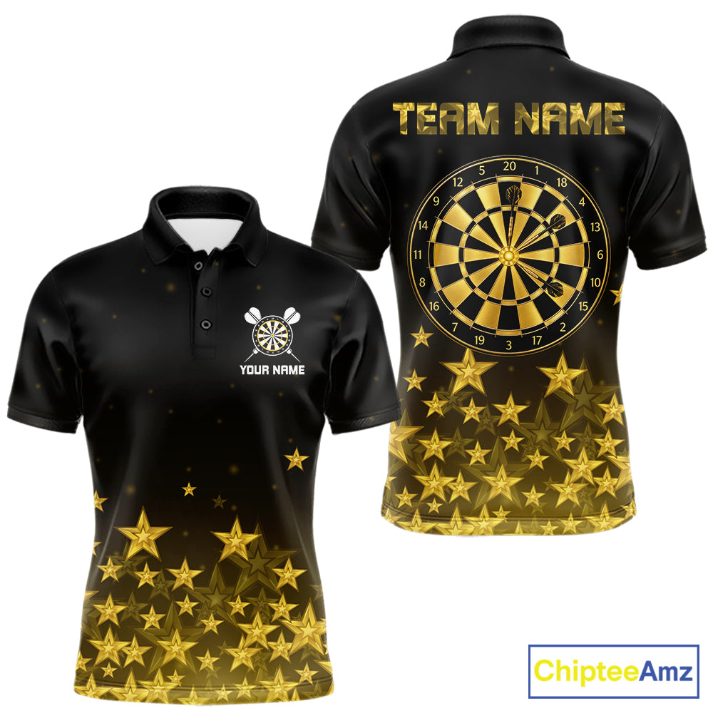 Black & Gold Stars Dartboard Dart Shirt For Men Custom Name Dart Player Team Jersey League NYN4516