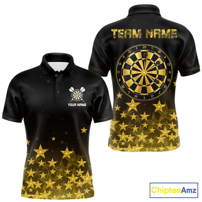 Black & Gold Stars Dartboard Dart Shirt For Men Custom Name Dart Player Team Jersey League NYN4516