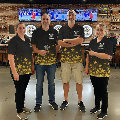 Black & Gold Stars Dartboard Dart Shirt For Women Custom Name Dart Player Team Jersey League NYN4516