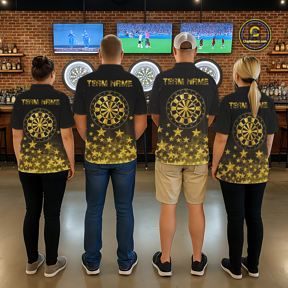 Black & Gold Stars Dartboard Dart Shirt For Women Custom Name Dart Player Team Jersey League NYN4516