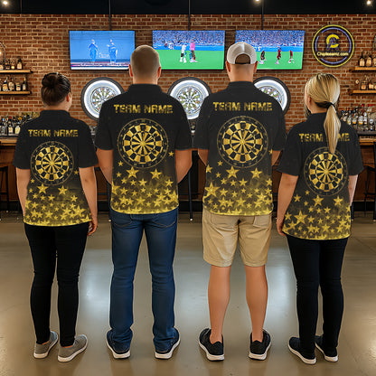 Black & Gold Stars Dartboard Dart Shirt For Women Custom Name Dart Player Team Jersey League NYN4516