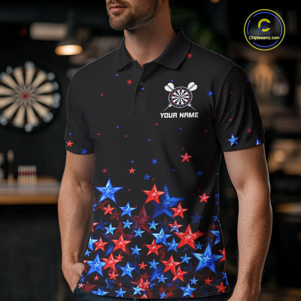 Black, Blue And Red Stars Dartboard Dart Shirt For Men Custom Name Dart Player Team Jersey League NYN4517