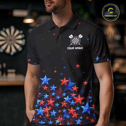 Black, Blue And Red Stars Dartboard Dart Shirt For Men Custom Name Dart Player Team Jersey League NYN4517