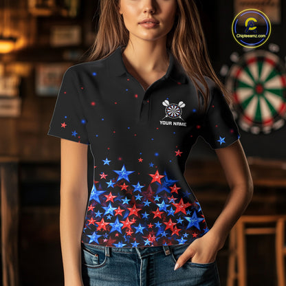 Black, Blue And Red Stars Dartboard Dart Shirt For Women Custom Name Dart Player Team Jersey League NYN4517