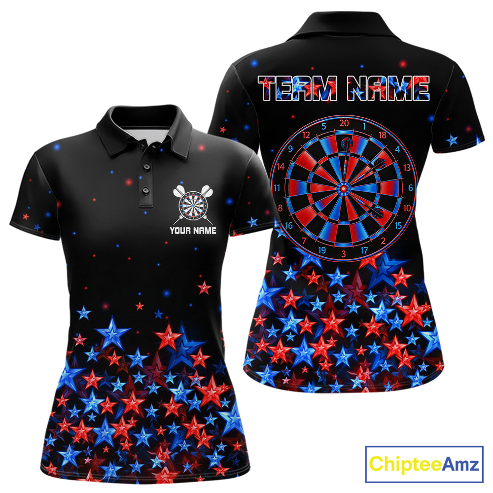 Black, Blue And Red Stars Dartboard Dart Shirt For Women Custom Name Dart Player Team Jersey League NYN4517