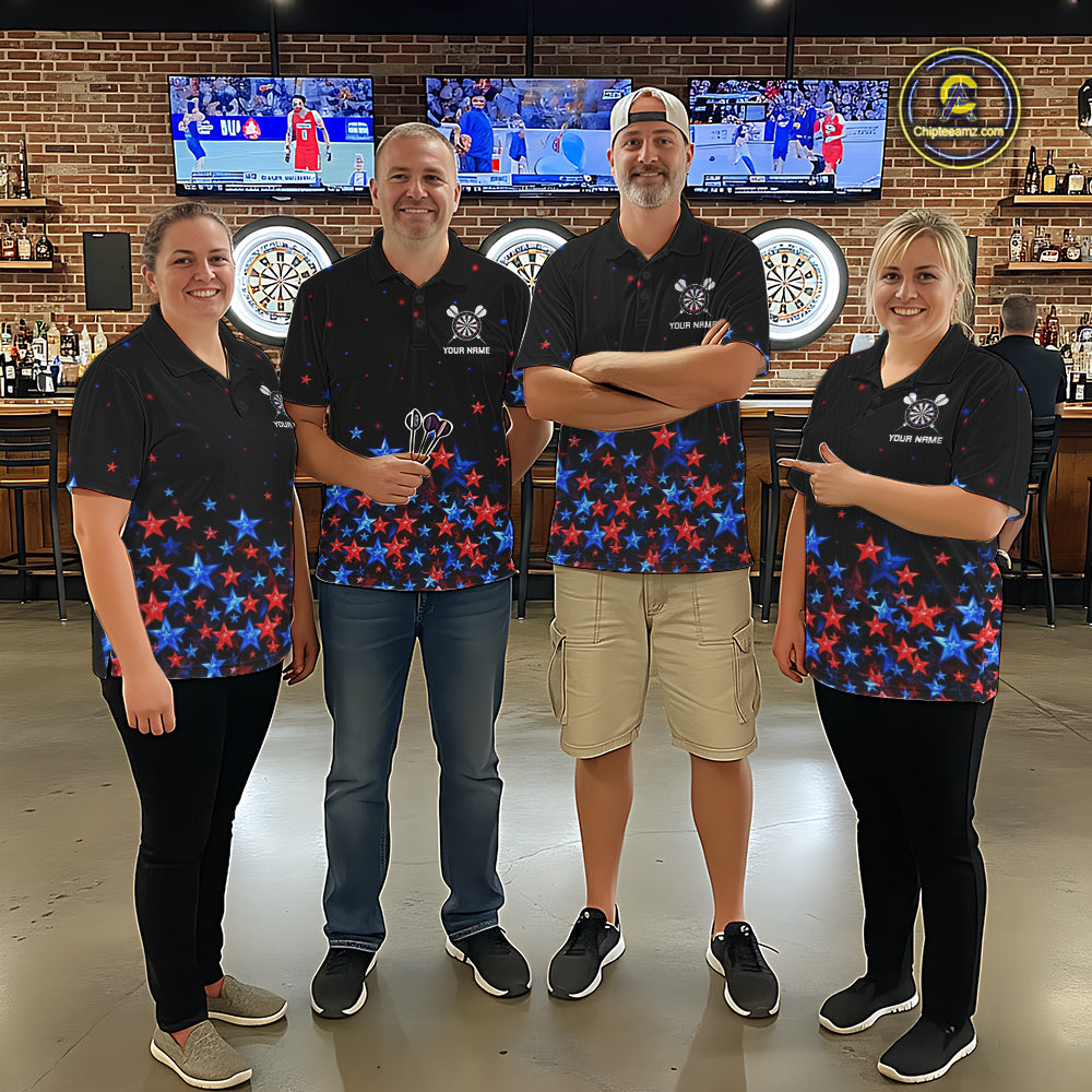 Black, Blue And Red Stars Dartboard Dart Shirt For Men Custom Name Dart Player Team Jersey League NYN4517
