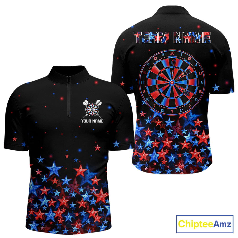 Black, Blue And Red Stars Dartboard Dart Shirt For Men Custom Name Dart Player Team Jersey League NYN4517