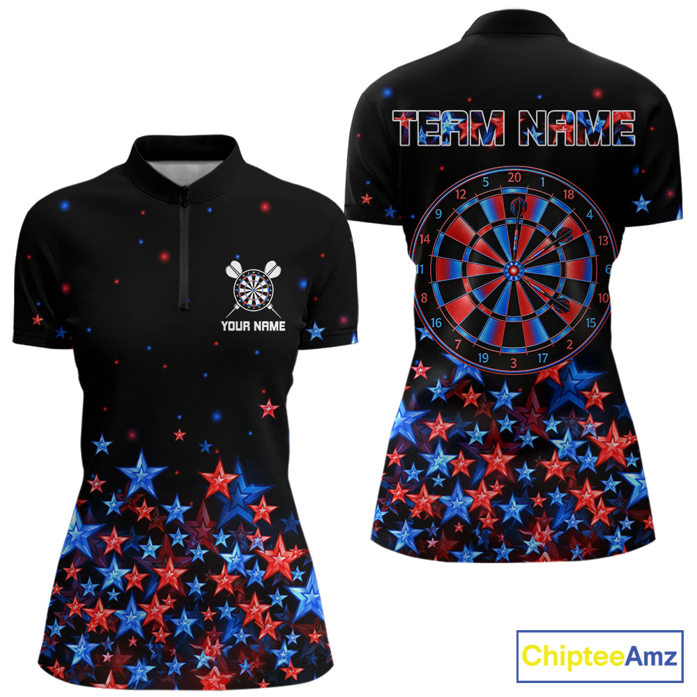 Black, Blue And Red Stars Dartboard Dart Shirt For Women Custom Name Dart Player Team Jersey League NYN4517