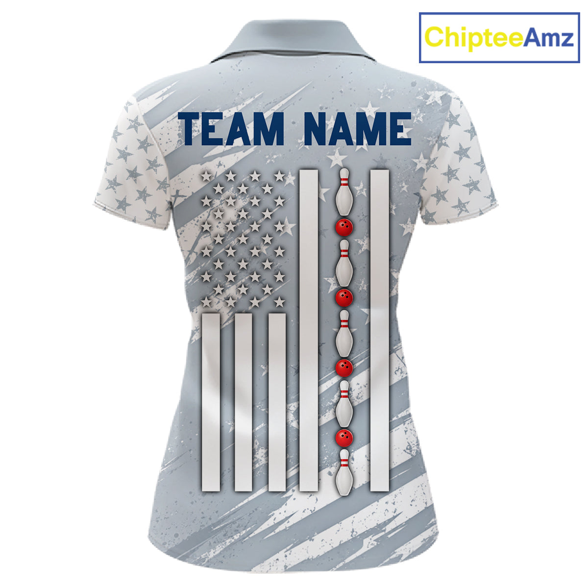 US Flag Patriotic Bowling Polo 1/4-Zip Shirt For Women Custom White & Grey Bowling Tournament Jersey NYN4860
