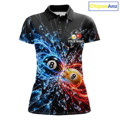 Broken Glass 8 Ball 9 Ball Pool Billiard Shirt For Women Custom Flame Billiard Polo 1/4-Zip Team Shirt NYN4869