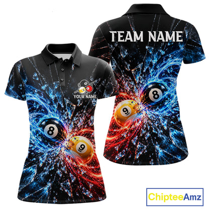 Broken Glass 8 Ball 9 Ball Pool Billiard Shirt For Women Custom Flame Billiard Polo 1/4-Zip Team Shirt NYN4869