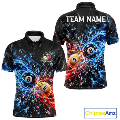 Broken Glass 8 Ball 9 Ball Pool Billiard Shirt For Men Custom Flame Billiard Polo 1/4-Zip Team Shirt NYN4869
