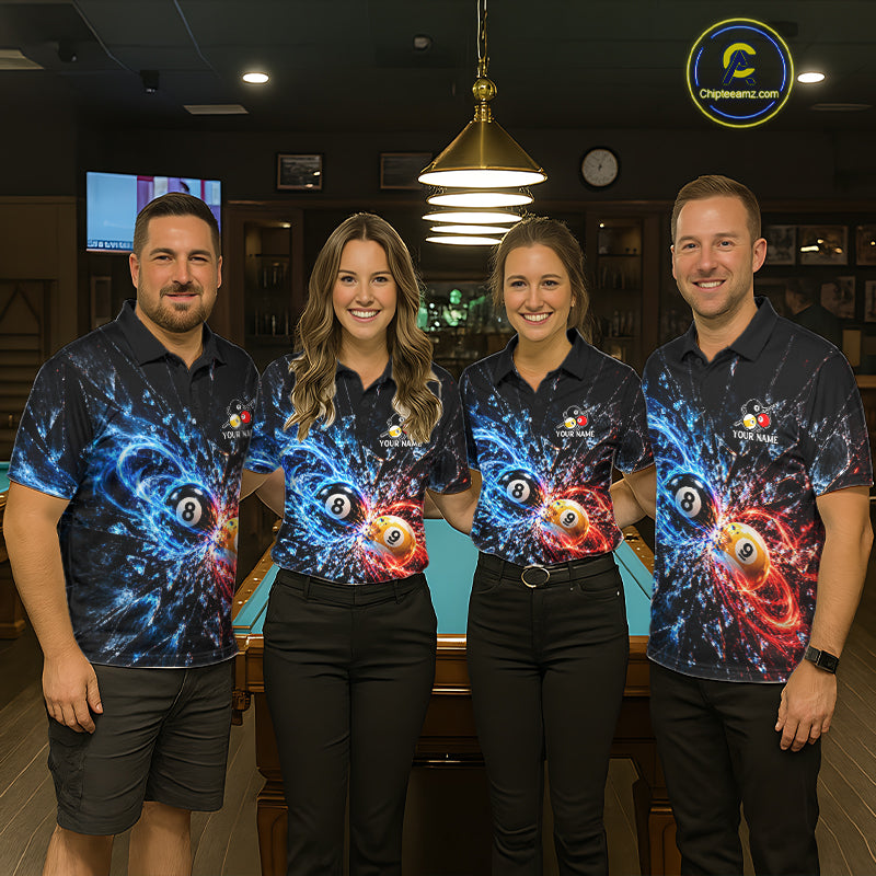 Broken Glass 8 Ball 9 Ball Pool Billiard Shirt For Women Custom Flame Billiard Polo 1/4-Zip Team Shirt NYN4869