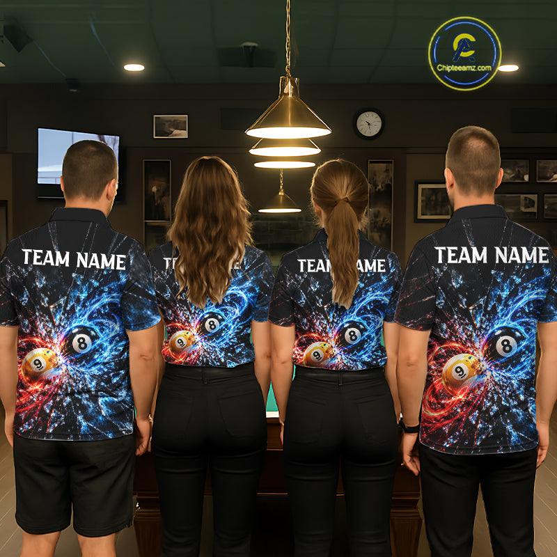 Broken Glass 8 Ball 9 Ball Pool Billiard Shirt For Women Custom Flame Billiard Polo 1/4-Zip Team Shirt NYN4869