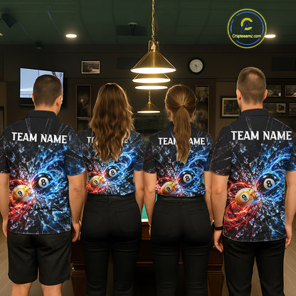 Broken Glass 8 Ball 9 Ball Pool Billiard Shirt For Women Custom Flame Billiard Polo 1/4-Zip Team Shirt NYN4869