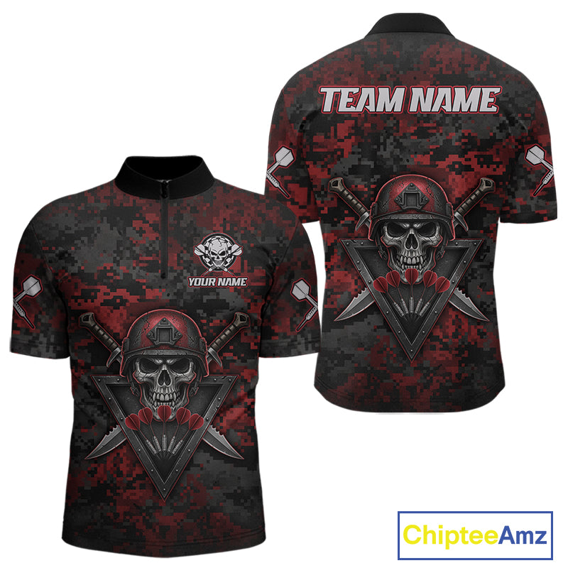 Skull Warrior Red Digital Camo Custom Funny Darts Quarter-Zip Shirt For Men Dart Jerseys NYN1951
