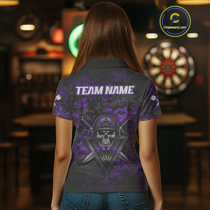 Skull Warrior Purple Digital Camo Custom Funny Darts Polo Shirt For Women Dart Jerseys NYN1952
