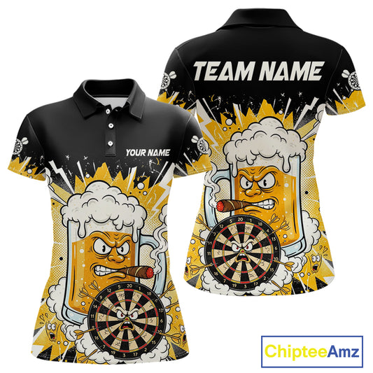 Beer Mascot Smoking Dartboard Custom Women Darts Polo Shirt Funny Funny Dart Jerseys NYN1957