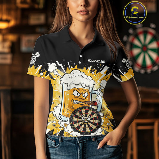 Beer Mascot Smoking Dartboard Custom Women Darts Polo Shirt Funny Funny Dart Jerseys NYN1957