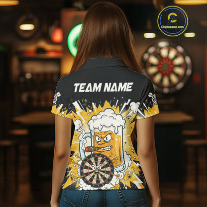 Beer Mascot Smoking Dartboard Custom Women Darts Polo Shirt Funny Funny Dart Jerseys NYN1957