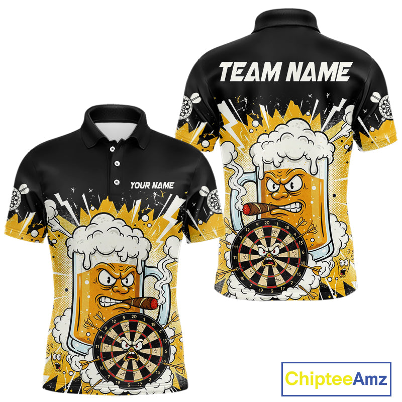 Beer Mascot Smoking Dartboard Custom Men Darts Polo Shirt Funny Funny Dart Jerseys NYN1957
