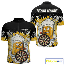 Load image into Gallery viewer, Beer Mascot Smoking Dartboard Custom Men Darts Quarter-Zip Shirt Funny Funny Dart Jerseys NYN1957