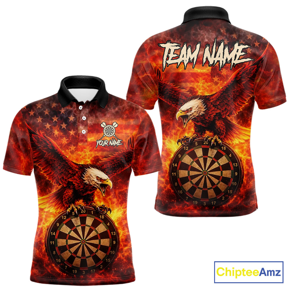 US Flag Eagle Flame Dartboard Darts Polo Shirts For Men Custom Patriotic Dart Team Jerseys NYN2507