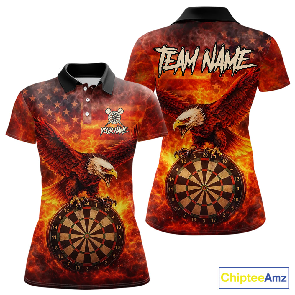 US Flag Eagle Flame Dartboard Darts Polo Shirts For Women Custom Patriotic Dart Team Jerseys NYN2507