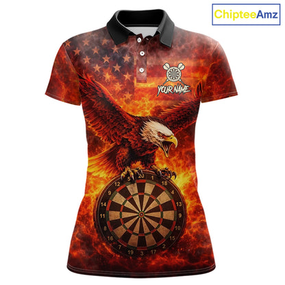 US Flag Eagle Flame Dartboard Darts Polo Shirts For Women Custom Patriotic Dart Team Jerseys NYN2507