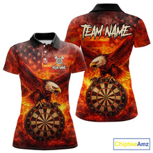 Load image into Gallery viewer, US Flag Eagle Flame Dartboard Darts Polo Shirts For Women Custom Patriotic Dart Team Jerseys NYN2507