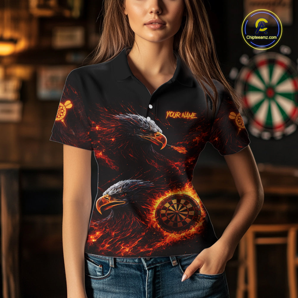 Eagle Couple Flame Dartboard & Arrow Women Darts Polo Shirt Custom Outfits Dart Team Jerseys NYN2508