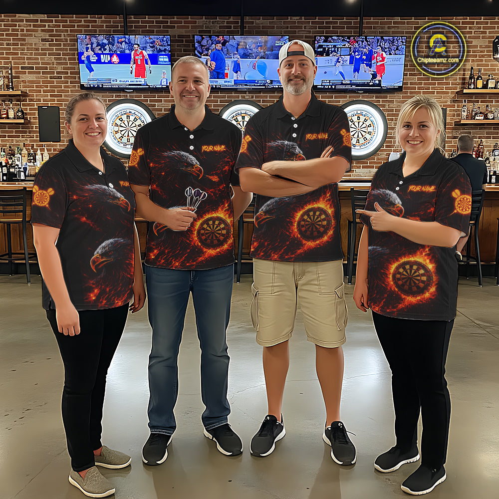 Eagle Couple Flame Dartboard & Arrow Men Darts Polo Shirt Custom Outfits Dart Team Jerseys NYN2508