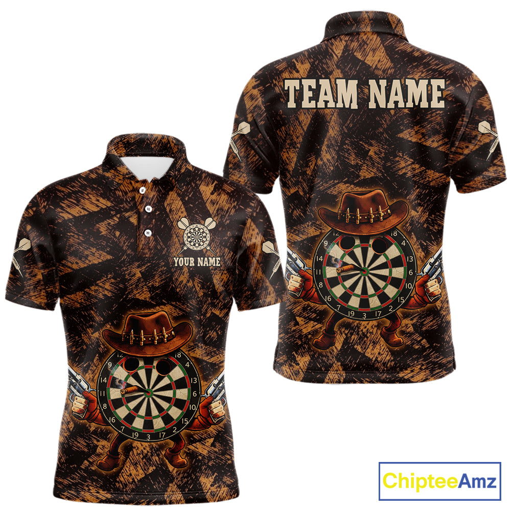 Funny Dartboard Cowhand Men Darts Polo Shirt Personalized Brown Grunge Dart Team Jerseys NYN2510
