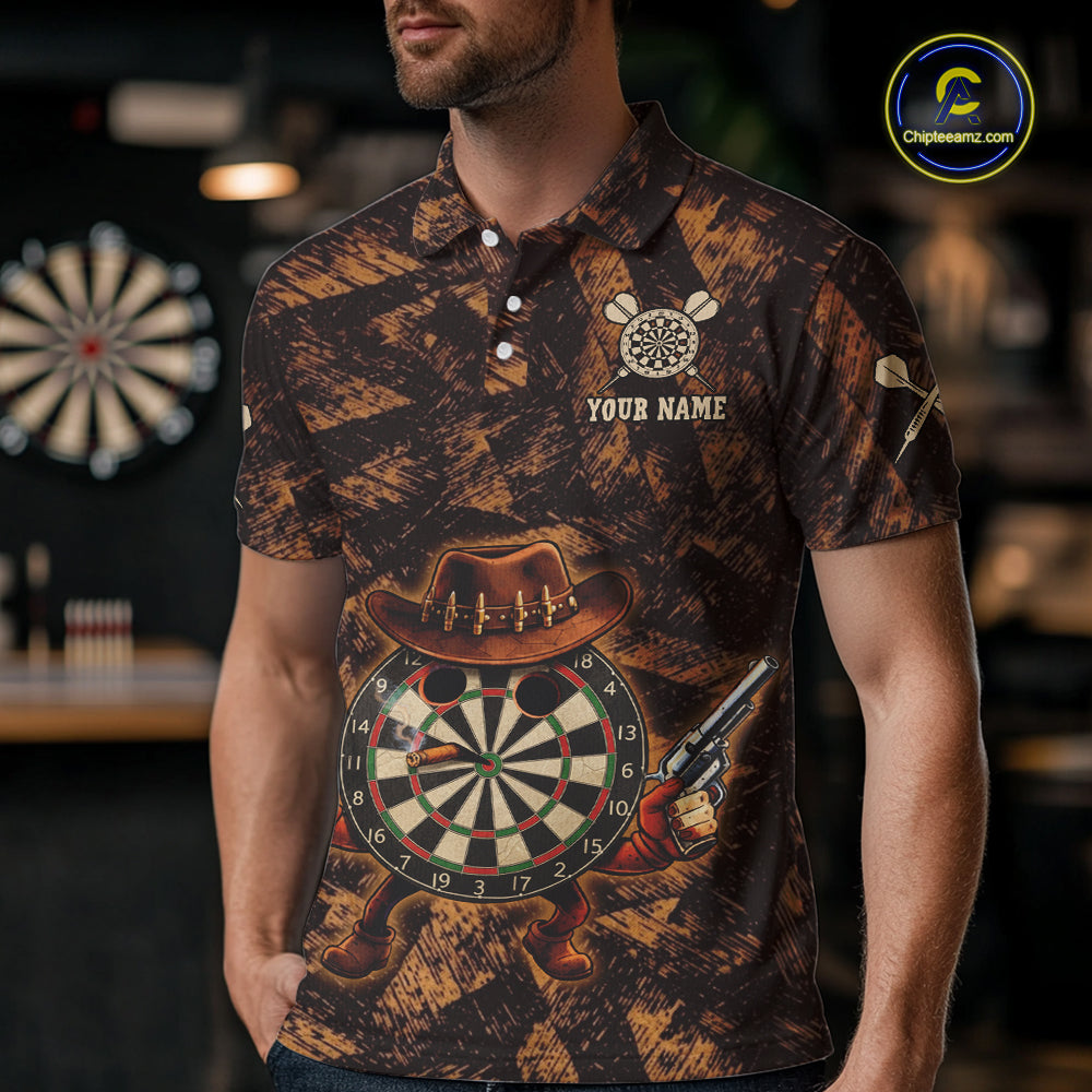 Funny Dartboard Cowhand Men Darts Polo Shirt Personalized Brown Grunge Dart Team Jerseys NYN2510